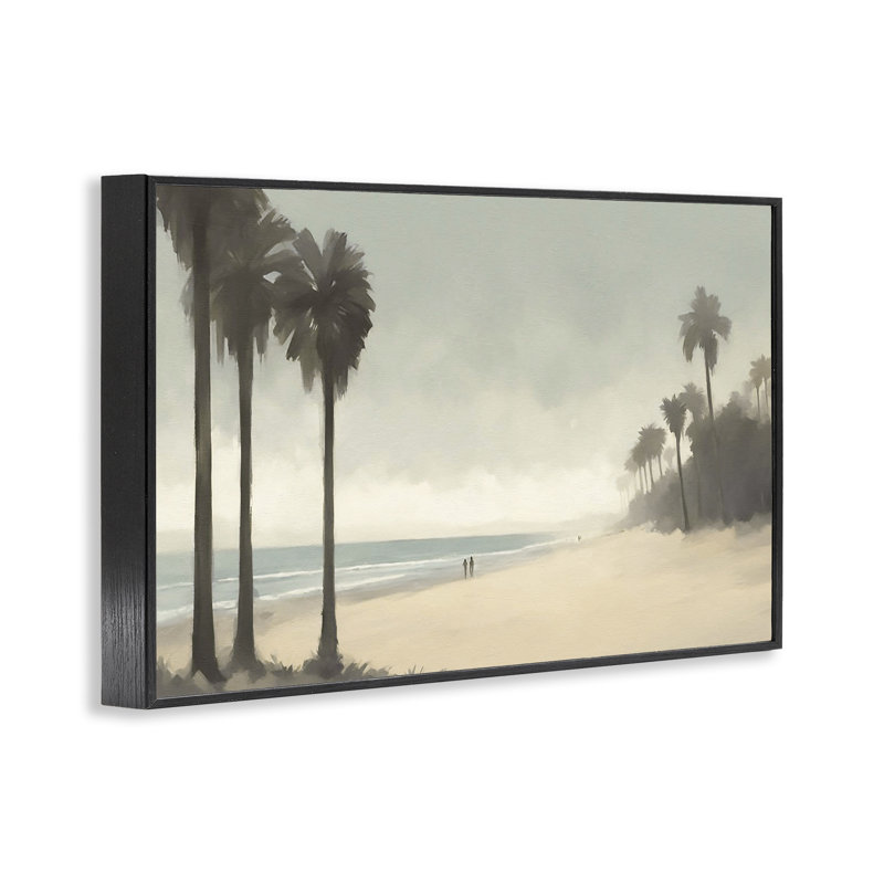  «Deserted Beach and Palms», estampe numérique par Noah Bay, H 12 po x l 18 po, Giclée encadrée noir minuit
