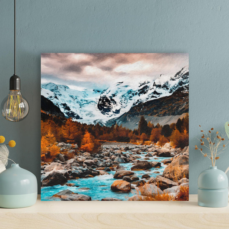 Rivière près des montagnes - 1 pièce, impression carrée sur toile tendue, H 32 po x l 32 po