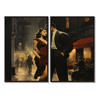 Old Hollywood Romance Couple Elegance II - Black Canvas Prints
