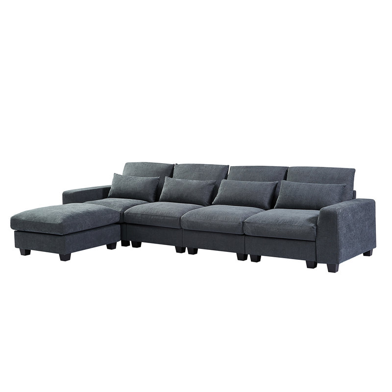 Grand canapé modulaire moderne en forme de L, Lin noir