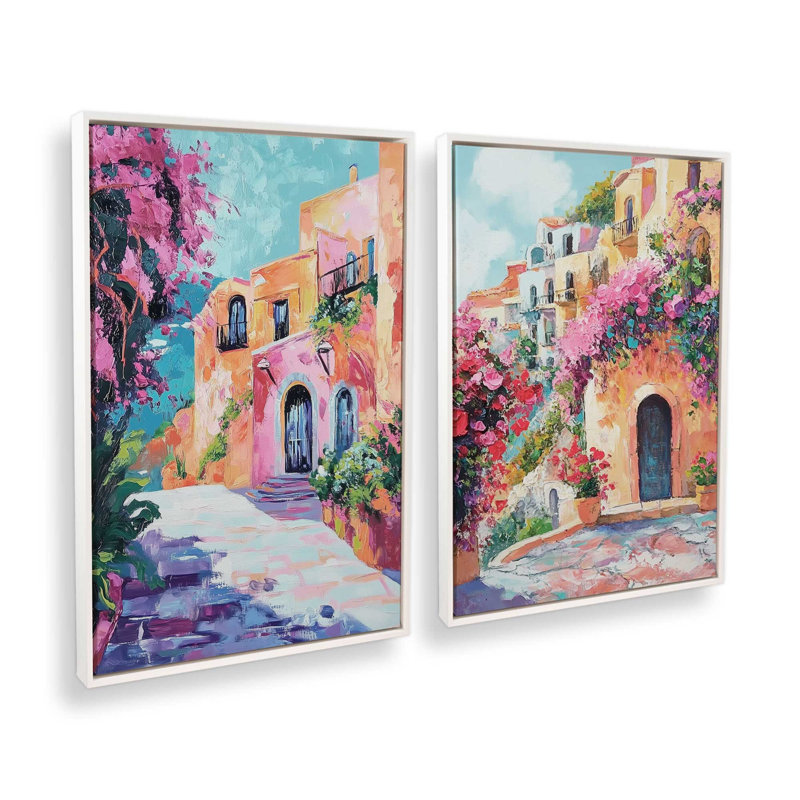 Ensemble de 2 impressions de style méditerranéen, 18 po x 12 po, Cadre flottant blanc opaque