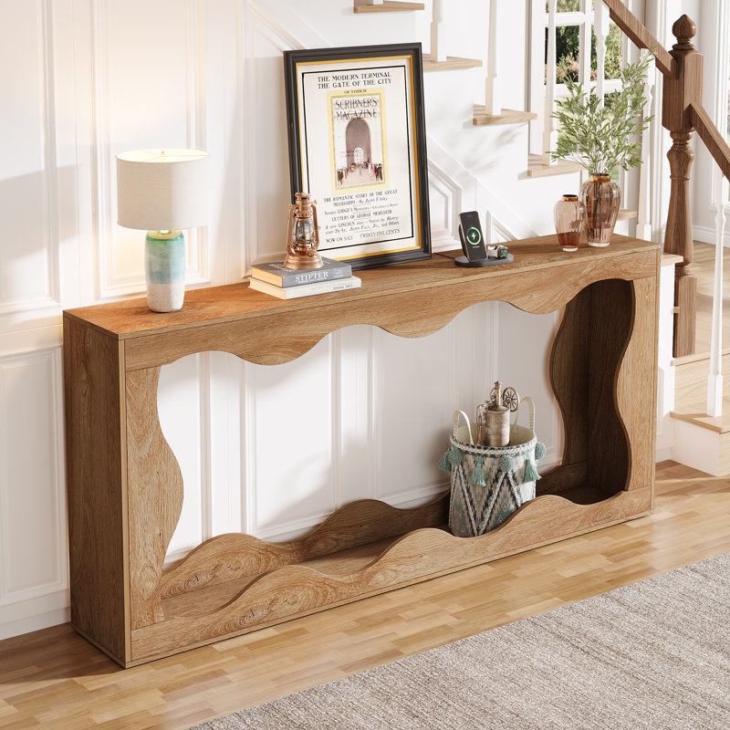 63-Inch Scalloped Console Table, Wood