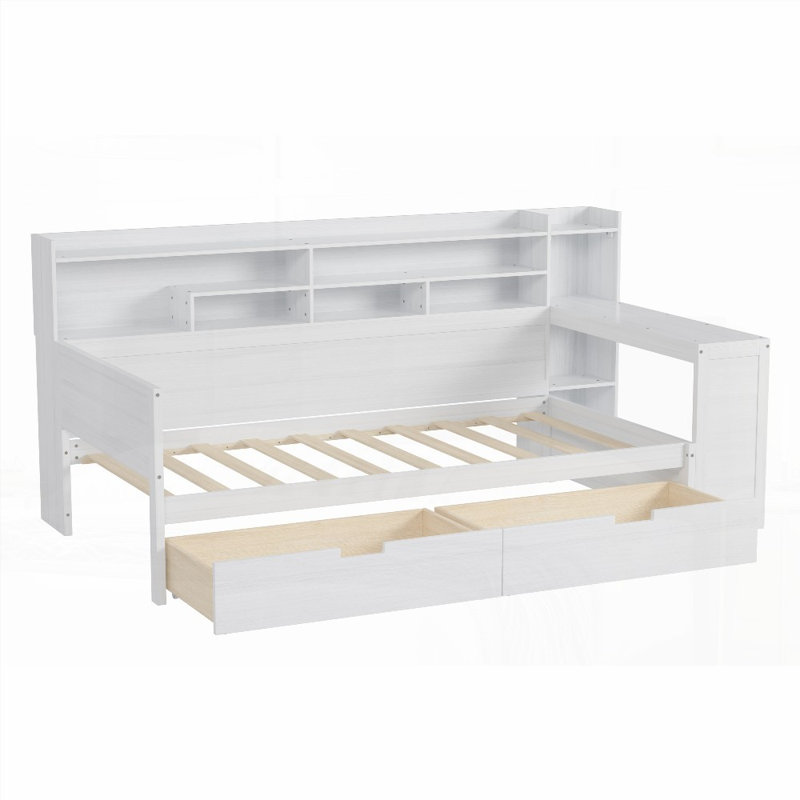 Wooden Twin Size Daybed with Storage - No Box Spring Needed, Sturdy and Versatile!, Twin, Antique White