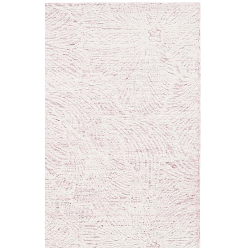 Keerthika Hand Tufted Wool Cotton with Latex Floral Rug in Ivory/Pink, Rectangle 5' x 8'