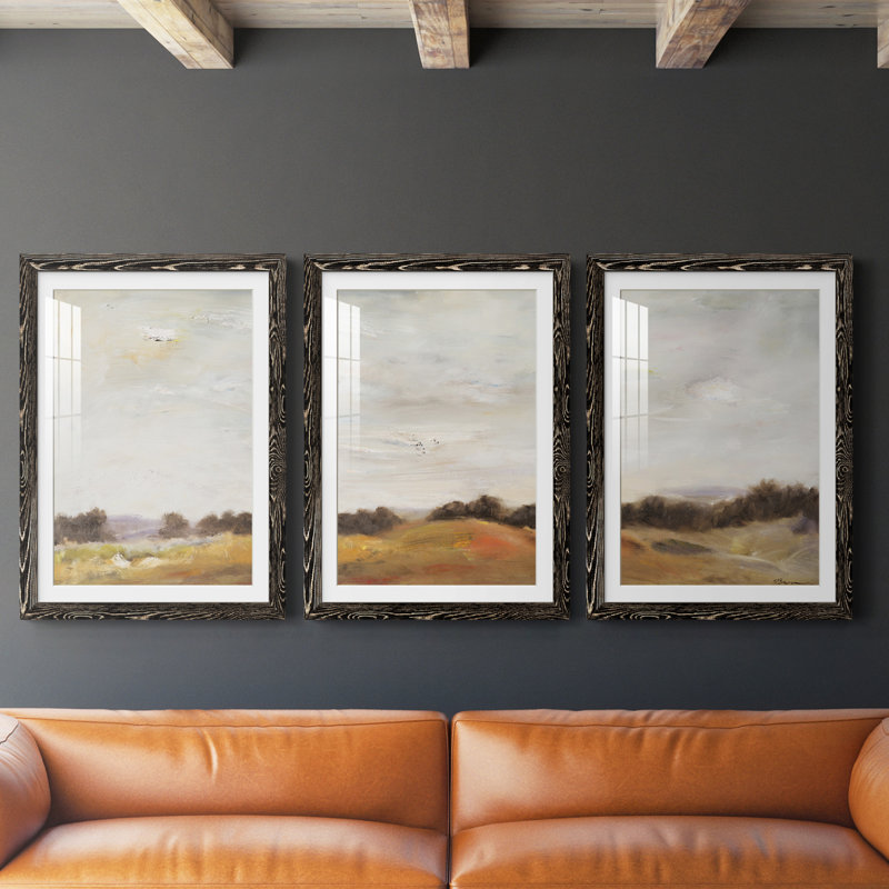Fields of Gold - ensemble de 3 reproductions d'art encadrées, H 28 po x l 60 po x P 1,5 po, Papier encadré noir, Blanc