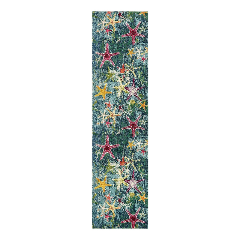 Tapis bleu marine à motif animalier Esposito, Tapis de couloir 2 pi 2 po x 6 pi 9 po