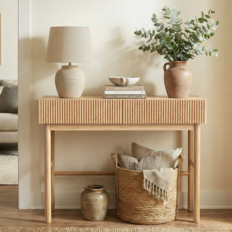 Darthie Solid Wood Console Table, Natural Wood
