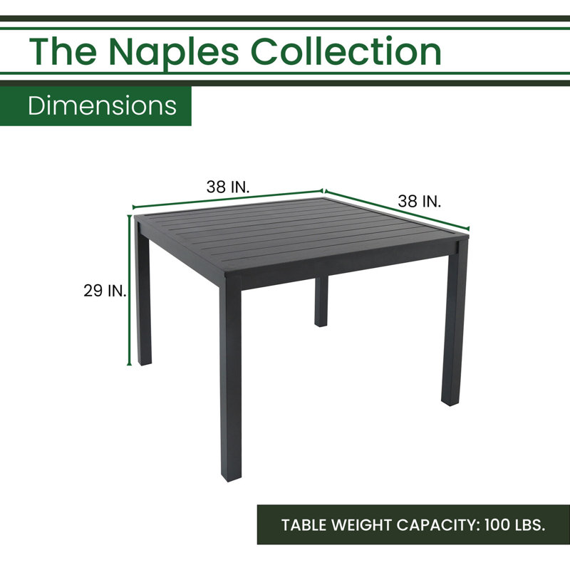 Naples Square Metal Outdoor Dining Table , 38'' in. W 38'' in. D