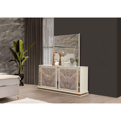 Omari Modern Style 6- Drawer Dresser Made With Wood And Gold Accents(INCLUDES DRESSER ONLY)