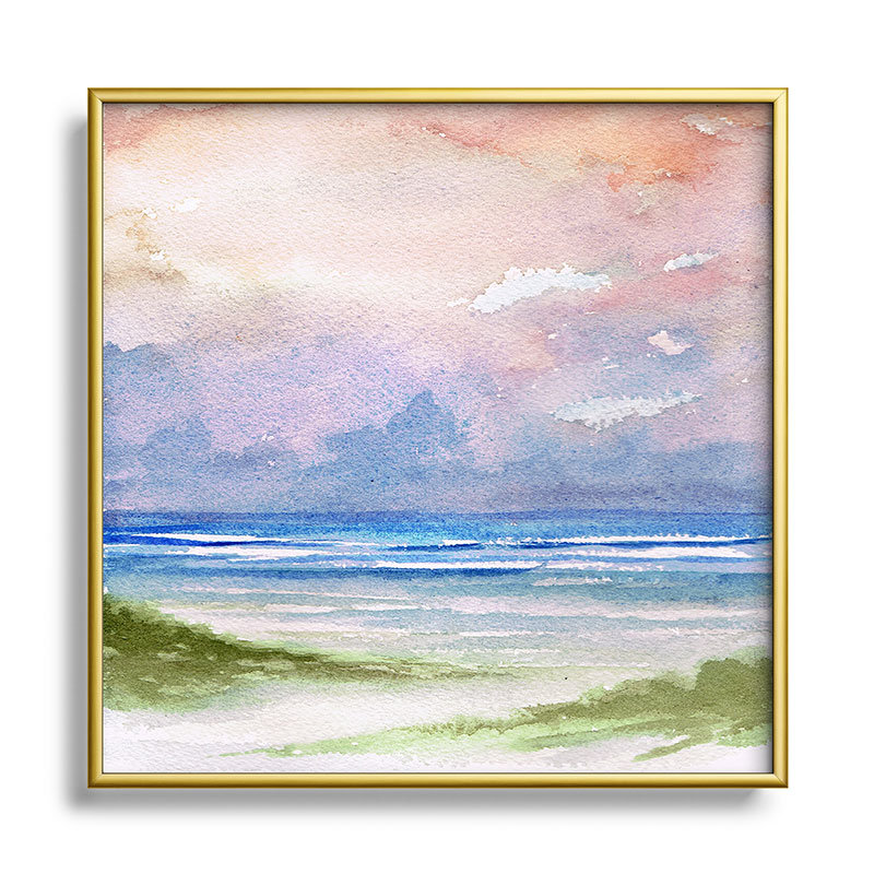 «Seashore Sunset» par Rosie Brown - reproduction de cadre photo, H 10 po x l 10 po x P 1 po, Or