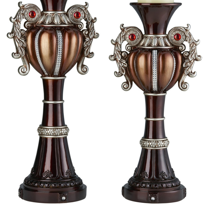 Bougeoir en forme d'urne « Delicata » de 16 et 18 pouces de hauteur, en bronze (ensemble de 2)