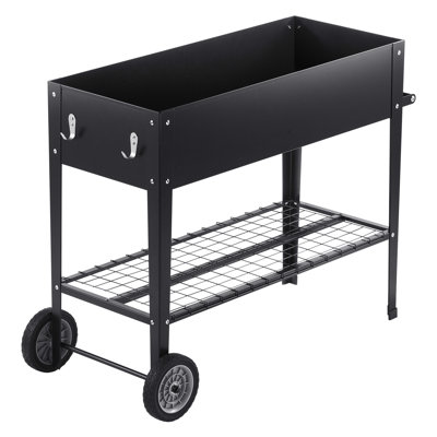 42.5 X 19.5 31.5 Inch Galvanized Planter Box With Structure And Mobility, Ideal For Growing Succulents In Patio Or Balcony - Comes All One Planting Package, Black Raised Outdoor Gardening Bed, Metal,