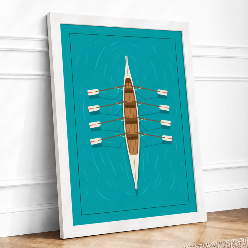 Rowing Boat from Above Geometric - Framed Print, A3 - 42.0 x 29.7 cm, White