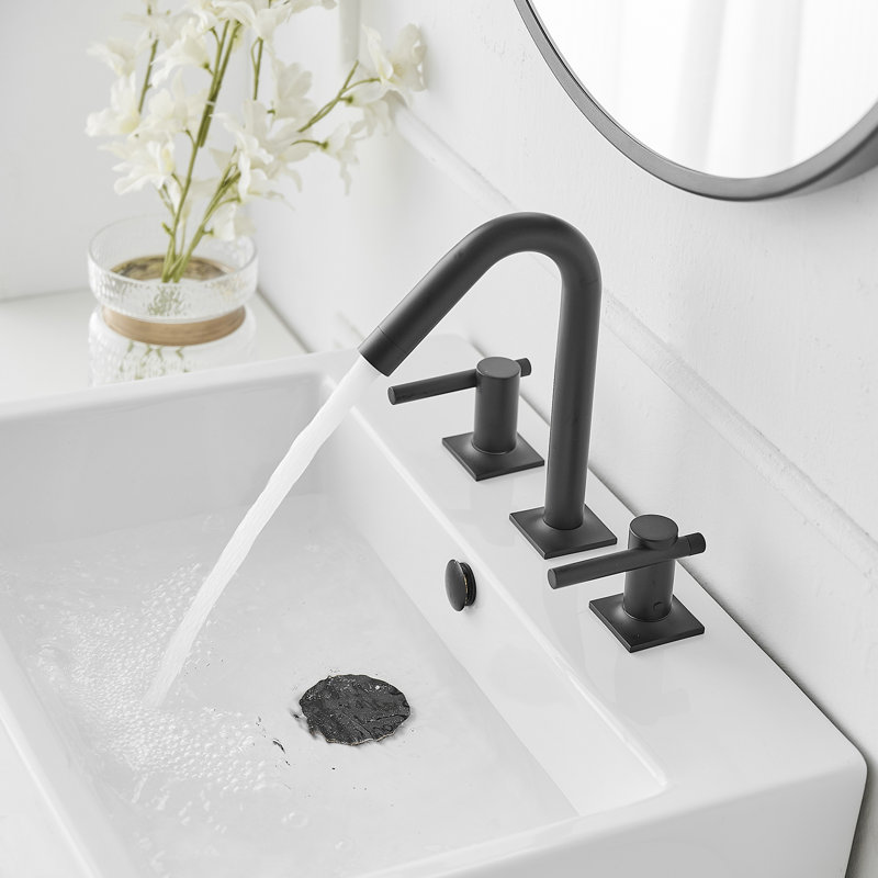 Widespread 2-handle Bathroom Faucet with Drain Assembly, Matte Black