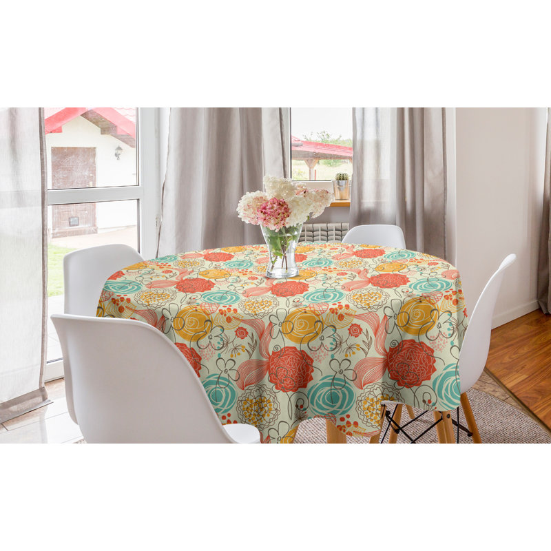 Ambesonne Vintage Round Tablecloth, Cheerful Gardening Plants Pattern In Doodle Art Style Retro Romantic Composition, Circle Table Cloth Cover For Dining Room Kitchen Decoration, 60", Multicolor