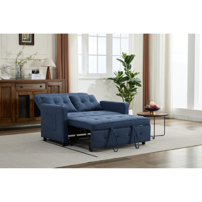 -in-1 Convertible Chair Bed With Usb Ports, Adjustable Armchair Sofa, Linen Navy