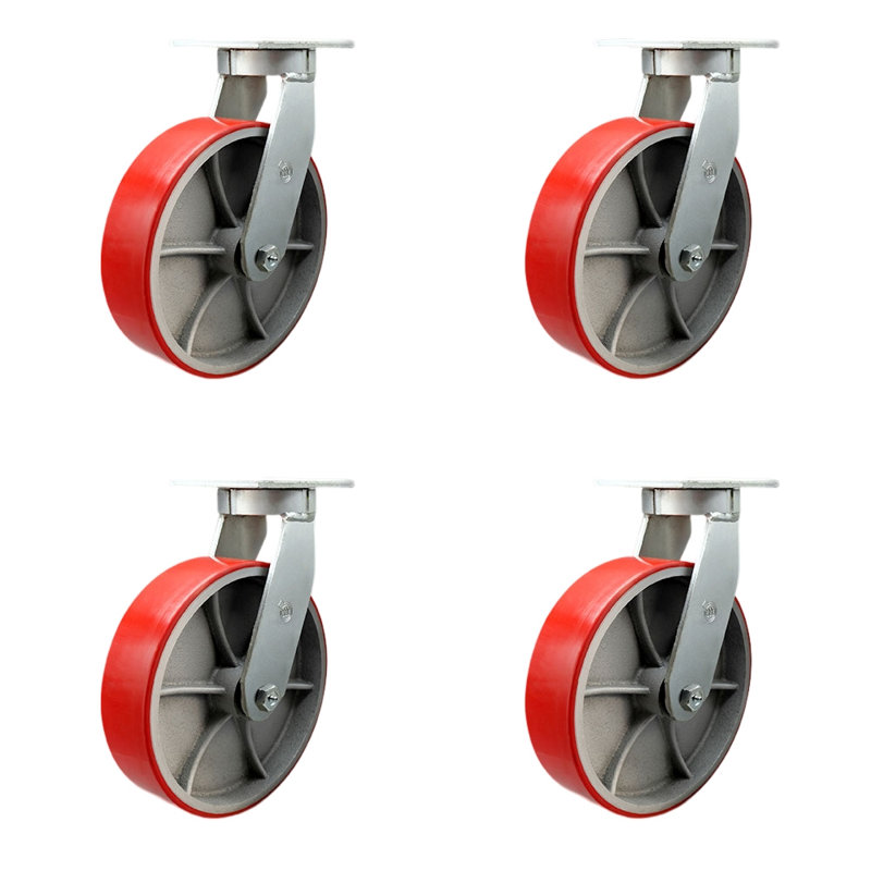 Ensemble de roulettes pivotantes robustes en poly 4 pièces 4 pièces, Rouge