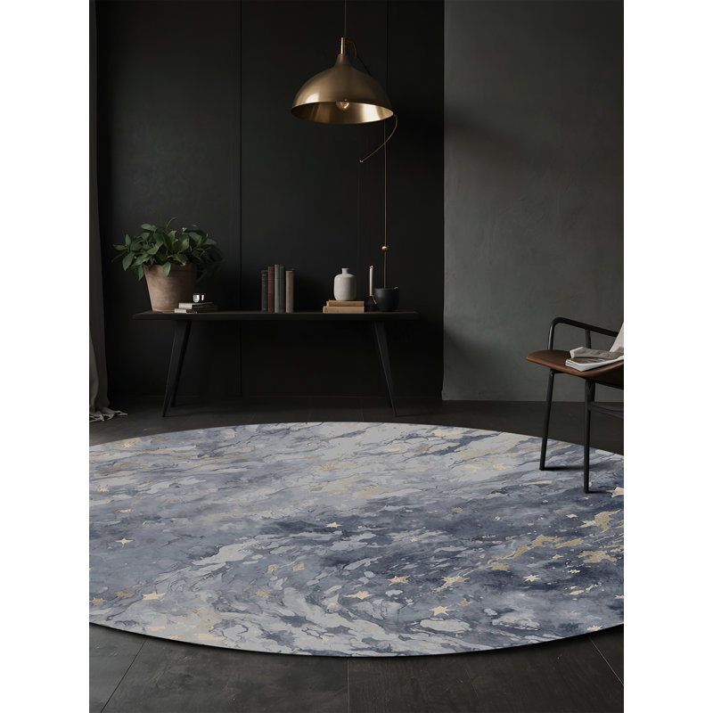 Machine Washable Gray Area Rug, Round 3'
