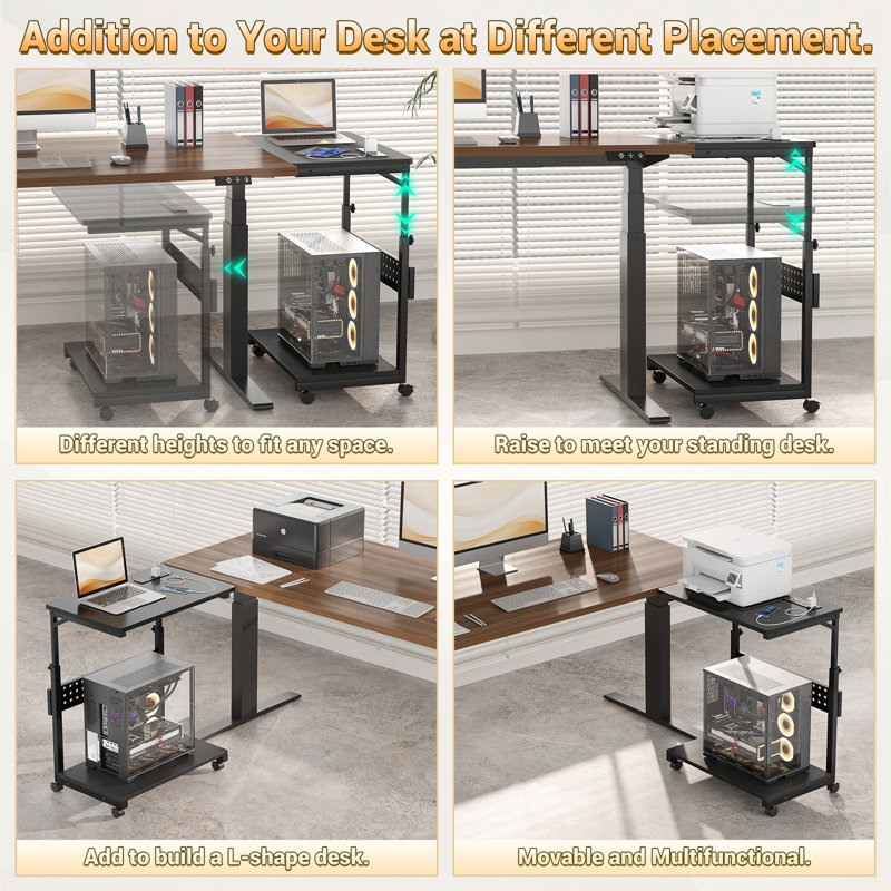 24" Computer Tower Stand with Power Outlet, Black