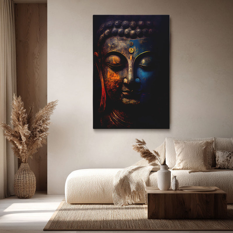 Cadre méditatif en toile spirituelle «Visage de Bouddha texturé avec symbole Om», 40 * 28 pouces (100 * 70 * 2 cm)