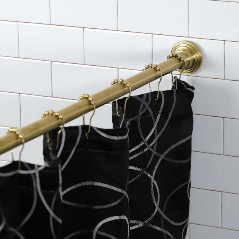 Brushed Brass Adjustable Tension Shower Rod with Rings