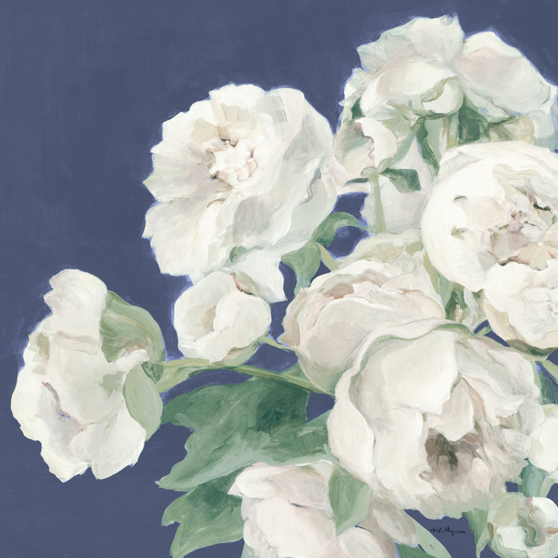 Pivoines sur bleu indigo, H 30 po x l 30 po