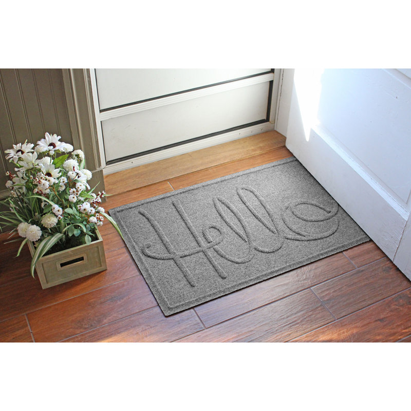 Tapis d'entrée pour l'extérieur WaterHog® Hello 23 po x 35 po, Gris moyen