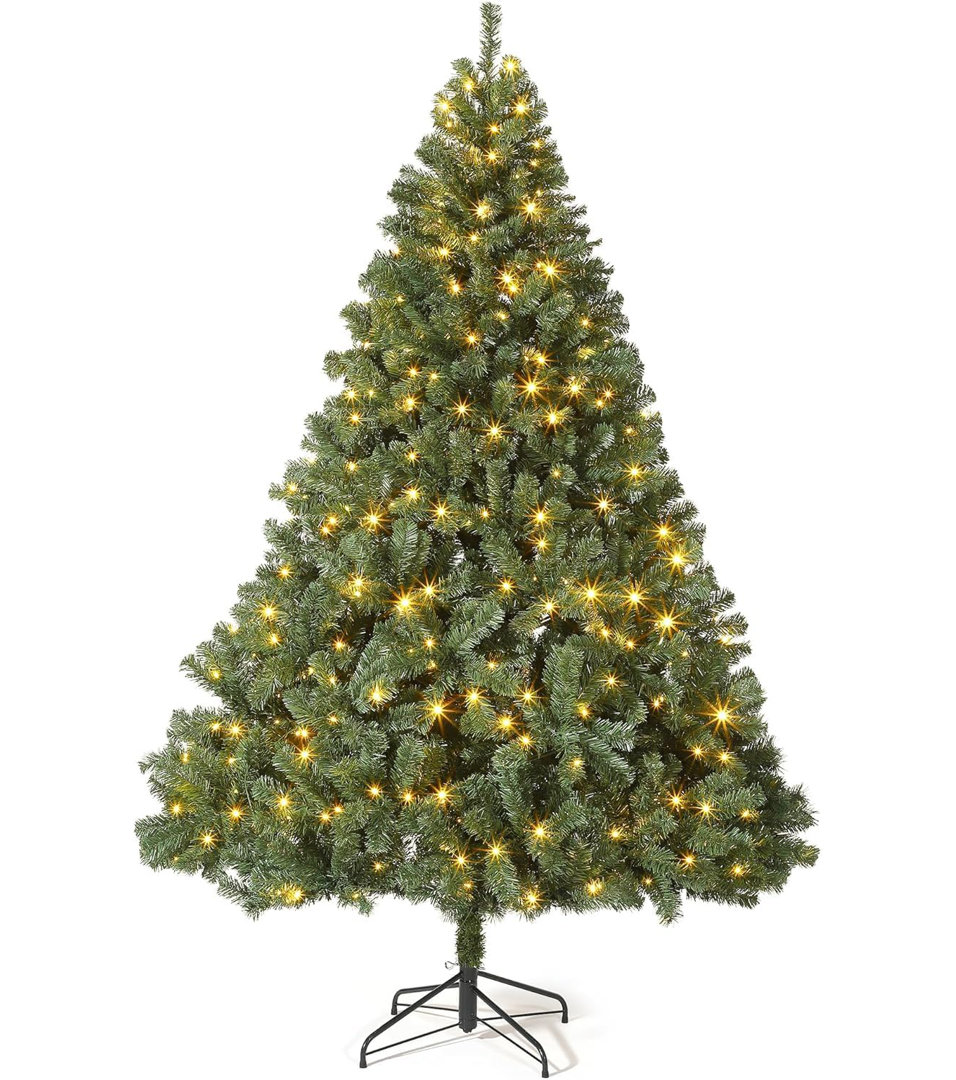 7.5Ft Artificial Christmas Tree, Wide Christmas Tree with Metal Stand, 1450 Branch Tips Realistic Pine Needles Holiday Decor for Living Room, Hotel Ha