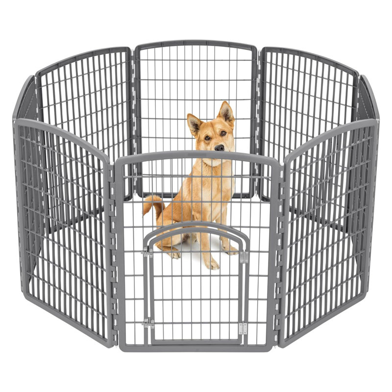  8 Panel 34 Inch Dog and Pet Playpen with Door, Indoor or Outdoor, Grey