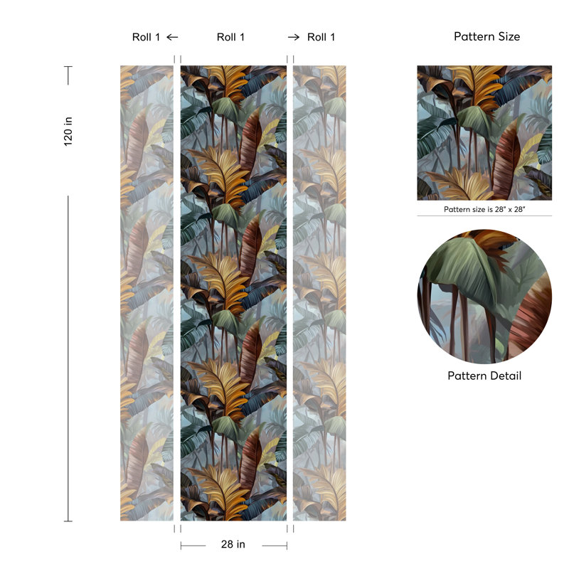 Tropical Foliage Wallpaper Big Leaves Wall Mural Peel and Stick Roll