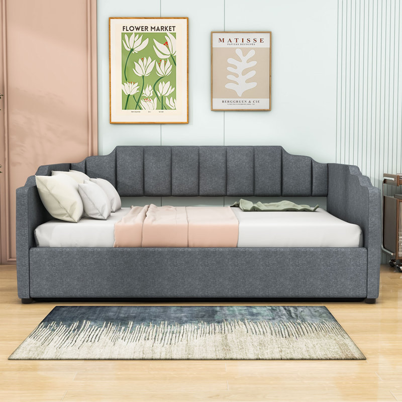 Wood Upholstered Daybed with Underneath Storage, Gray, Full