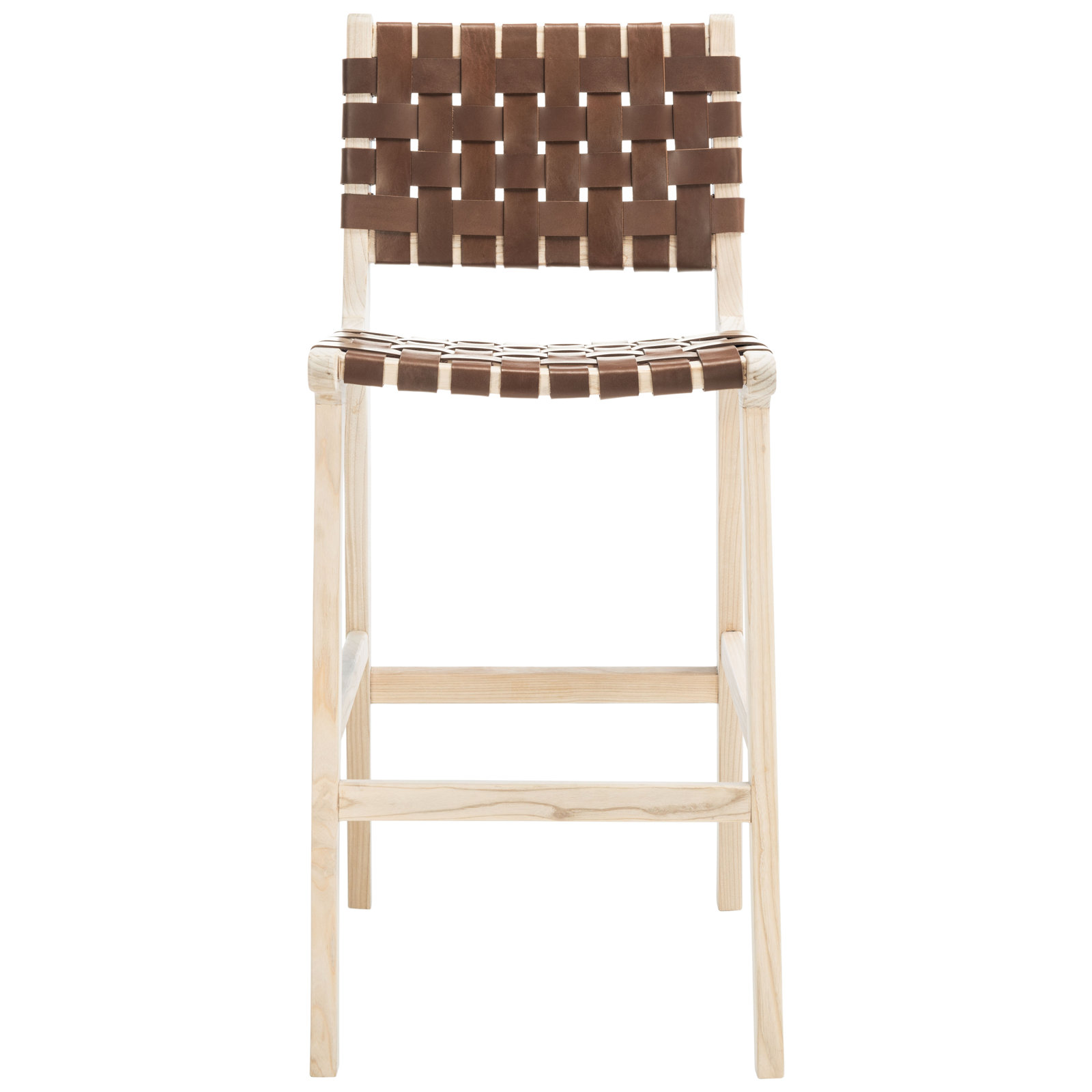 Alston Leather Stool, Cognac Leather/Natural Unfinished Frame, Bar Stool (29.70" Seat Height)