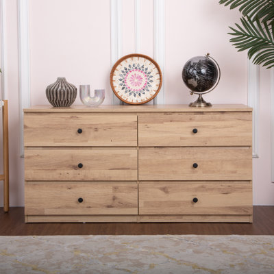 Light Oak 6-Drawer 47 In. Wide Chest Of Drawers
