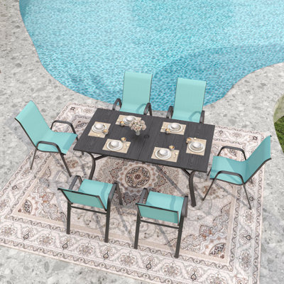 Ensemble de chaises de salle à manger d'extérieur 6 pièces, siège ergonomique large, capacité de 350 lb par chaise, structure en métal Teslin imperméable et résistante à la rouille, idéale pour la terrasse, le jardin, la salle de banquet et l'utilisation commerciale