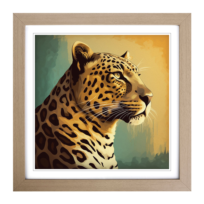 Leopard Retro Art - Framed Print, Oak