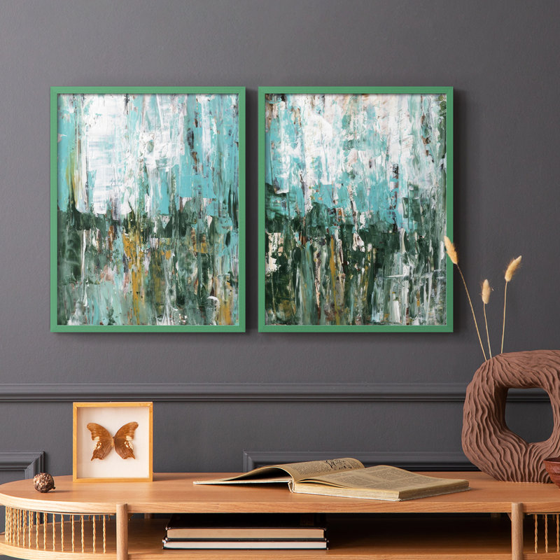 Abstract Turquoise Forest I-Premium Framed Print -Ready to Hang - No Nails Required - No Nails Required, Grey, 21" H x 34" W