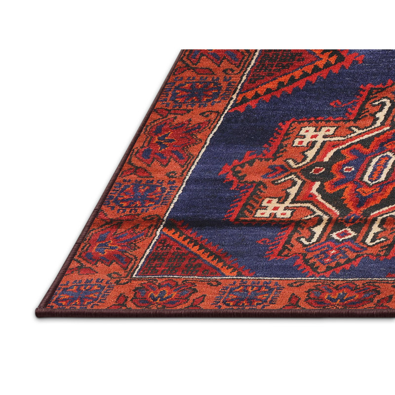 Tapis traditionnel rouge / bleu / blanc, Rectangle 8 pi x 10 pi
