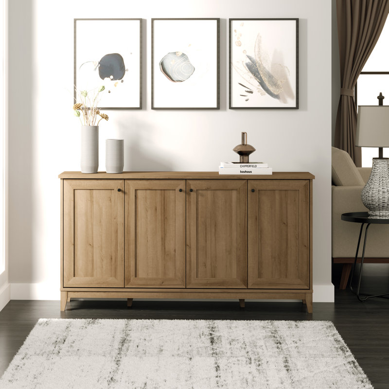 Oak 4-Door Shaker Style Storage Cabinet with Adjustable Shelving