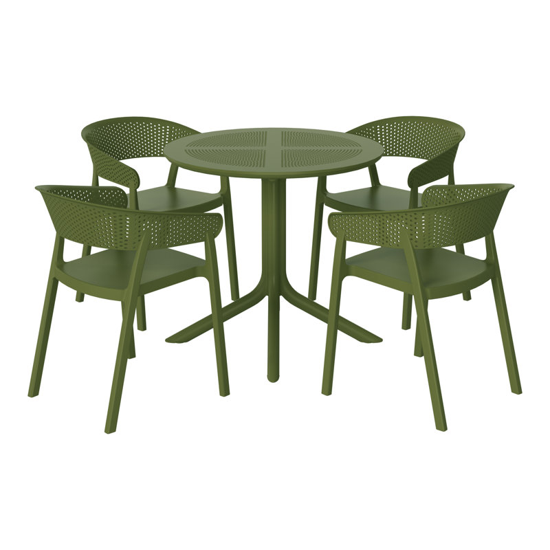 4-Person Outdoor Round Dining Set, Green