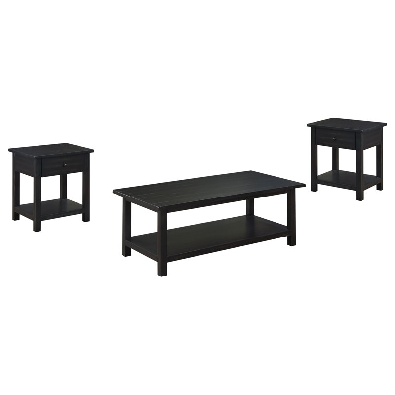 Ensemble 3 pièces de tables basses et 1 tiroir Milbourn Java, Noir, 3 pièces: table basse, 2 tables de bout