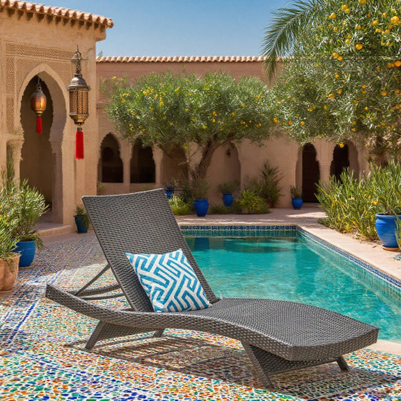 Chaise longue d'extérieur en osier PE pour la détente au bord de la piscine, Gris, 1