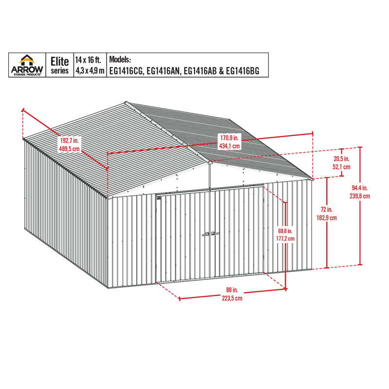 Anthracite 14 ft. x 16 ft. Steel Storage Shed