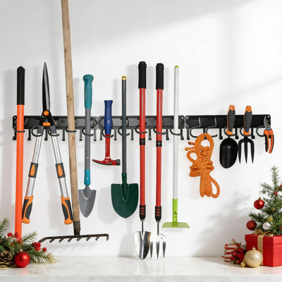 Heavy Duty All-Metal Garden Tool Organizer Wall Mount Holder With Hooks, 51 Inches (3 Pack)