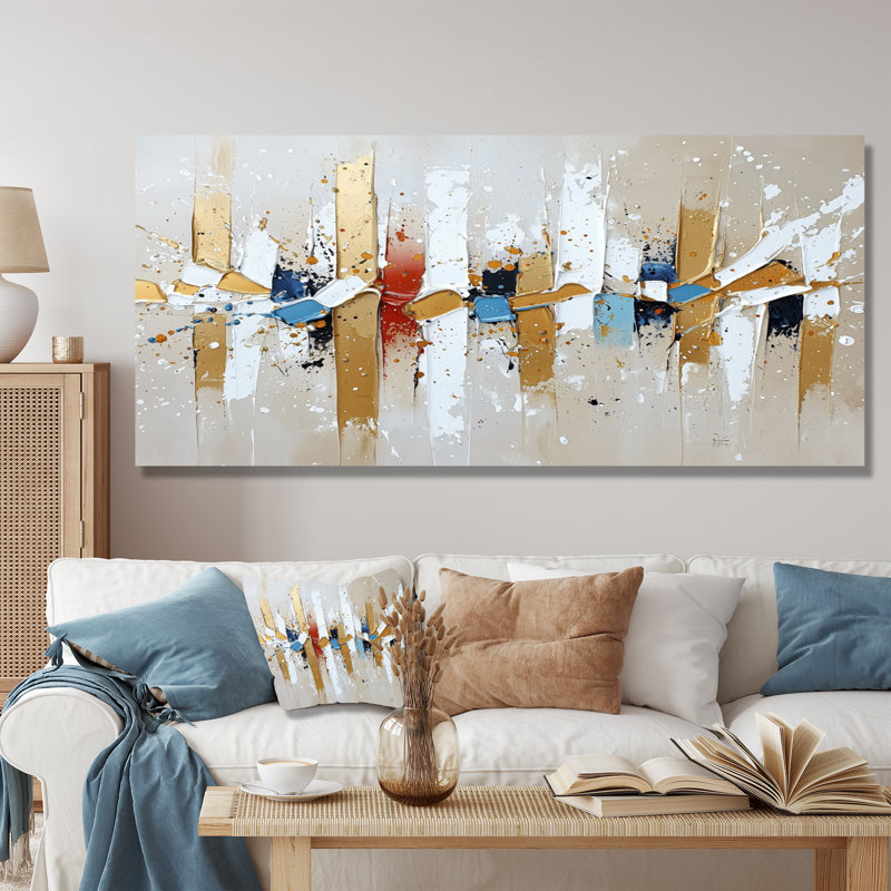 Urban Jazz transitionnel, collage doré et blanc - cubisme abstrait, impression sur métal moderne, H 28 po x l 60 po