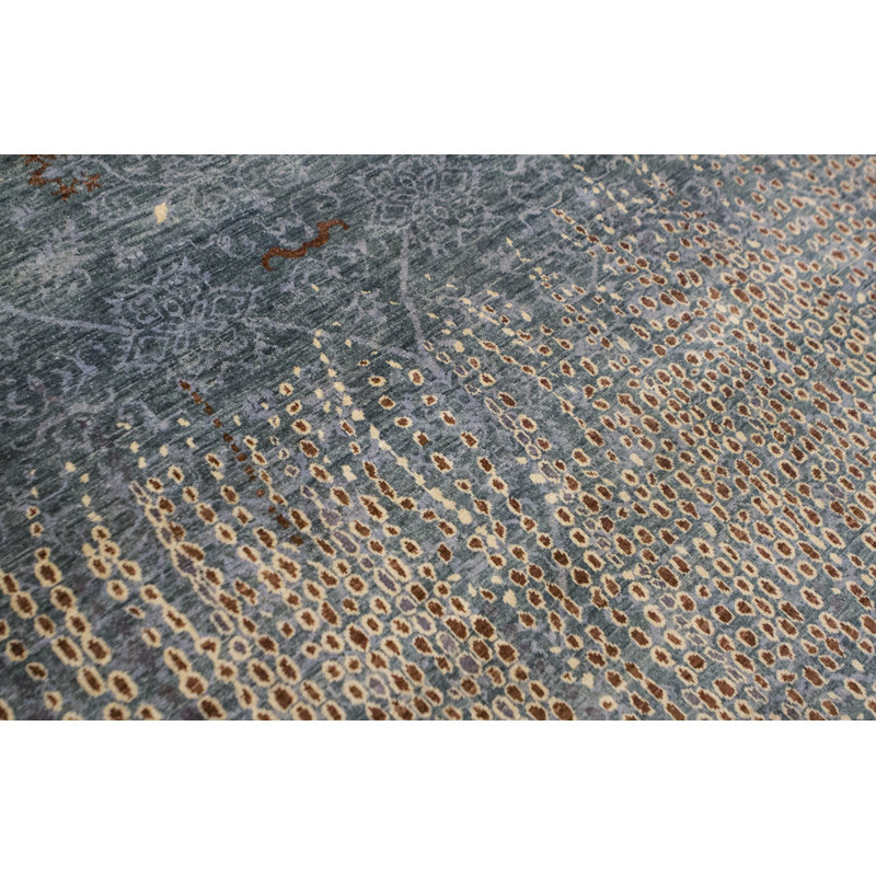 Tapis bleu et crème noué à la main de haute qualité