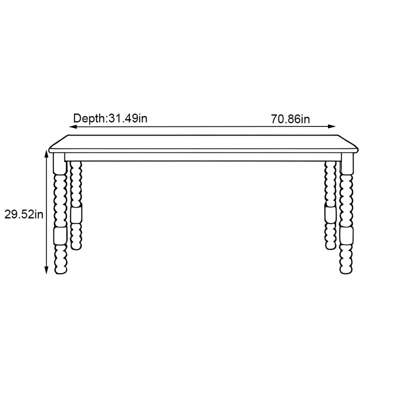 Table de salle à manger de style français pour petits appartements rétro, H 29,52 po x L 70,86 po x l 31,49 po