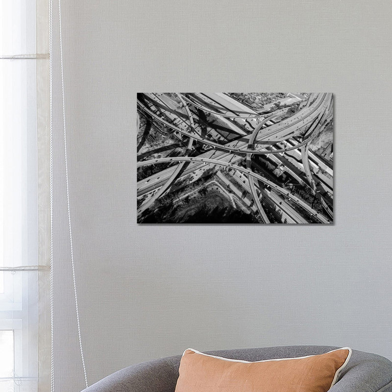 Aerial View Of Freeway Interchange, City Of Los Angeles, Los Angeles County, California, USA - Wrapped Canvas Print