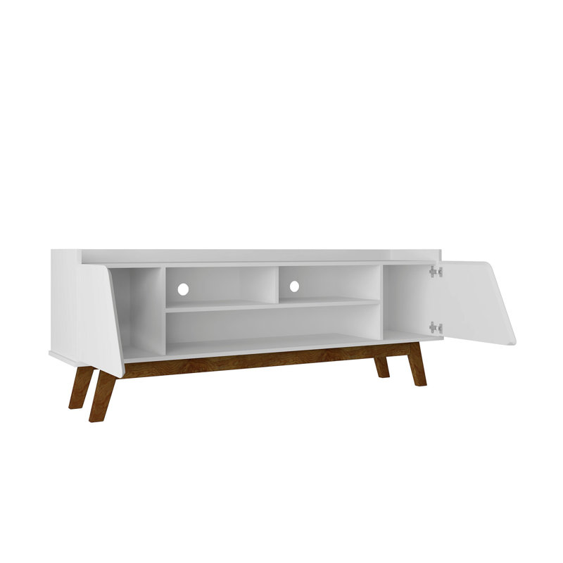 Marcus Mid-Century Modern Tv Stand in White, White, 23.42"H x 62.99"L x 14.17"W