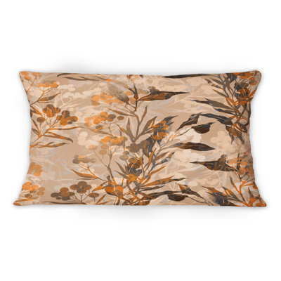 Imprints Of Leaves And Seeds With Meadow Flowers - Patterned Printed Throw Pillow 1