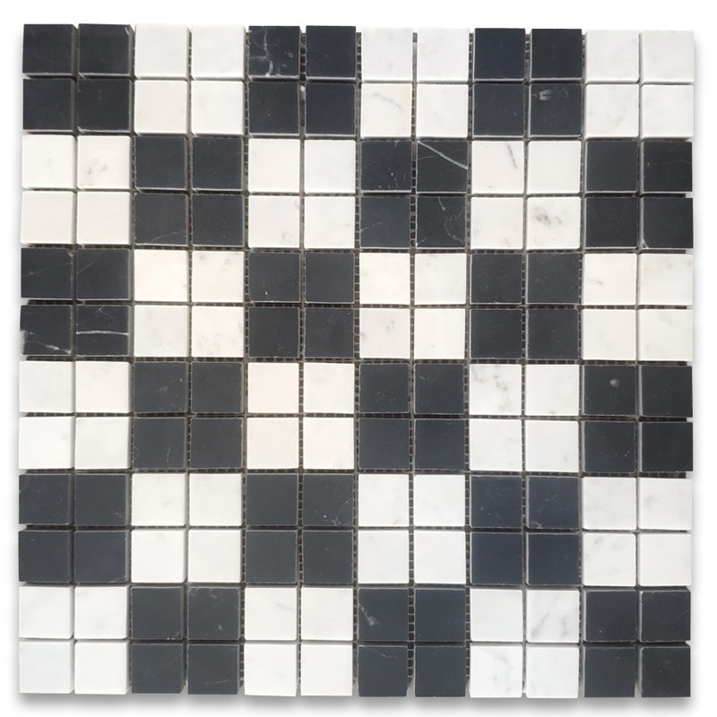 12" x 12" Marble Grid Mosaic Wall Tile, White/Black